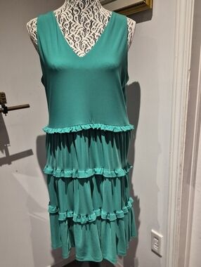 Tommy Hilfiger Teal Tiered Ruffle Midi Dress